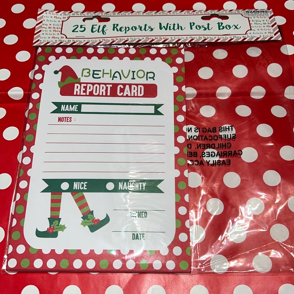 New 25 Elf “Behavior” Report Cards & Post Box - Novelty Christmas